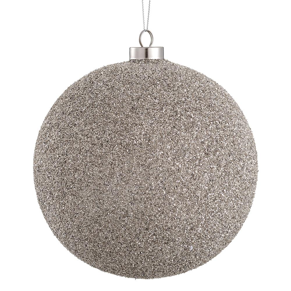 6-inch silver beaded glass ball Christmas ornament with a glittery texture and silver cap.