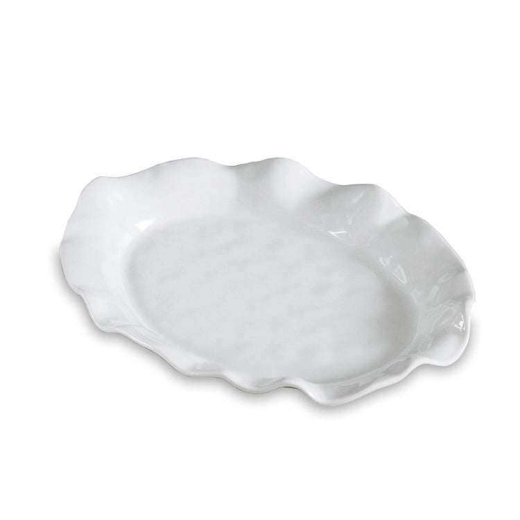 VIDA Havana white oval melamine platter with a wavy, ruffled rim and textured surface.