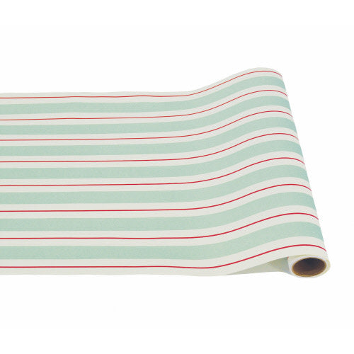 White paper table runner with black stripe pattern