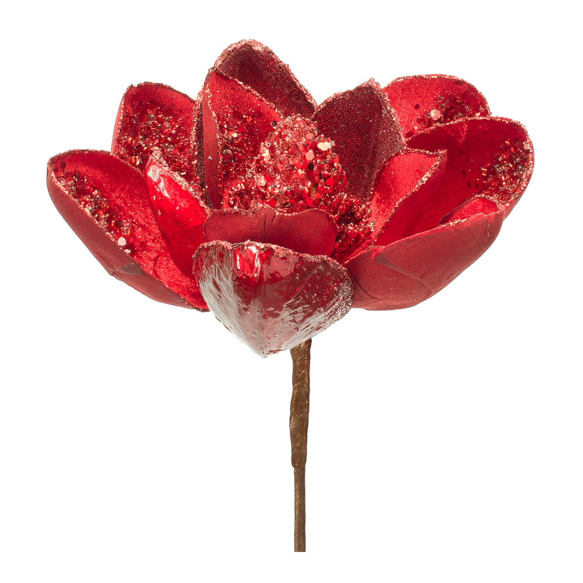 Tall magnolia stem vase in dark velvet fabric with a classic curved silhouette.