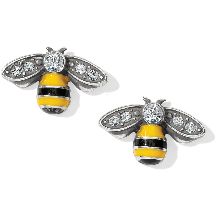 Silver-plated mini post earrings featuring multi-colored enamel crystals in a compact silhouette.