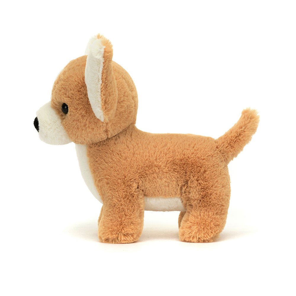 Sitting Isobel Chihuahua plush toy in polyester with PE beans filling.
