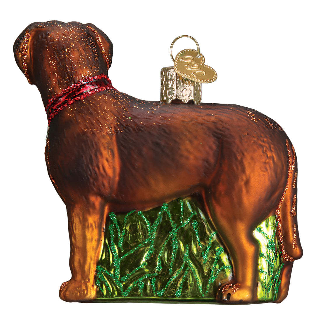 Standing chocolate brown Labrador retriever ornament with glossy finish
