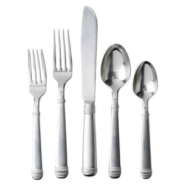 Polished stainless steel Le Panier place setting with equestrian braided detailing