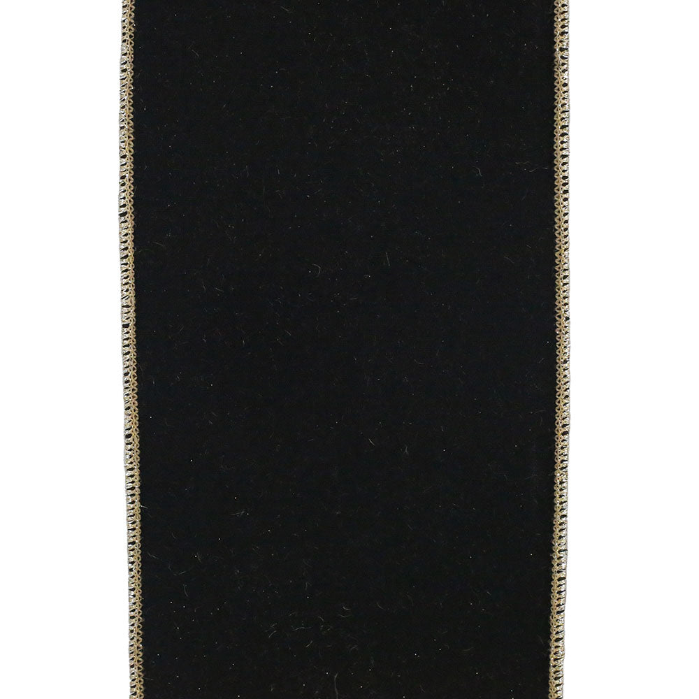 Leaf Filigree Deluxe Gold Outline Wired Edge Ribbon - Black/Silver