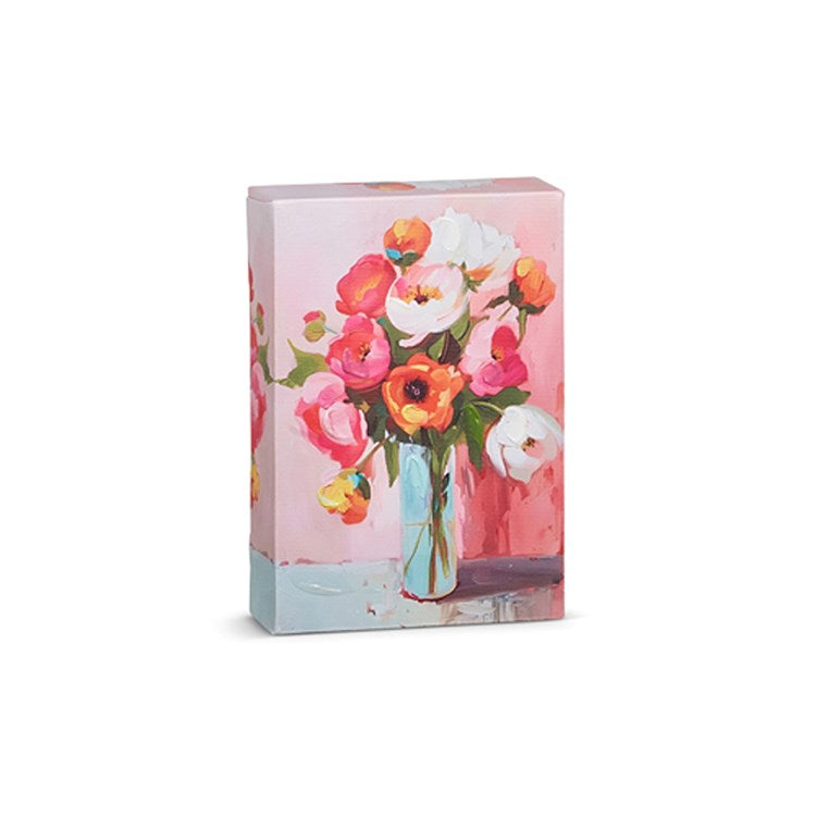 6-inch pink floral wall art on canvas with MDF backing