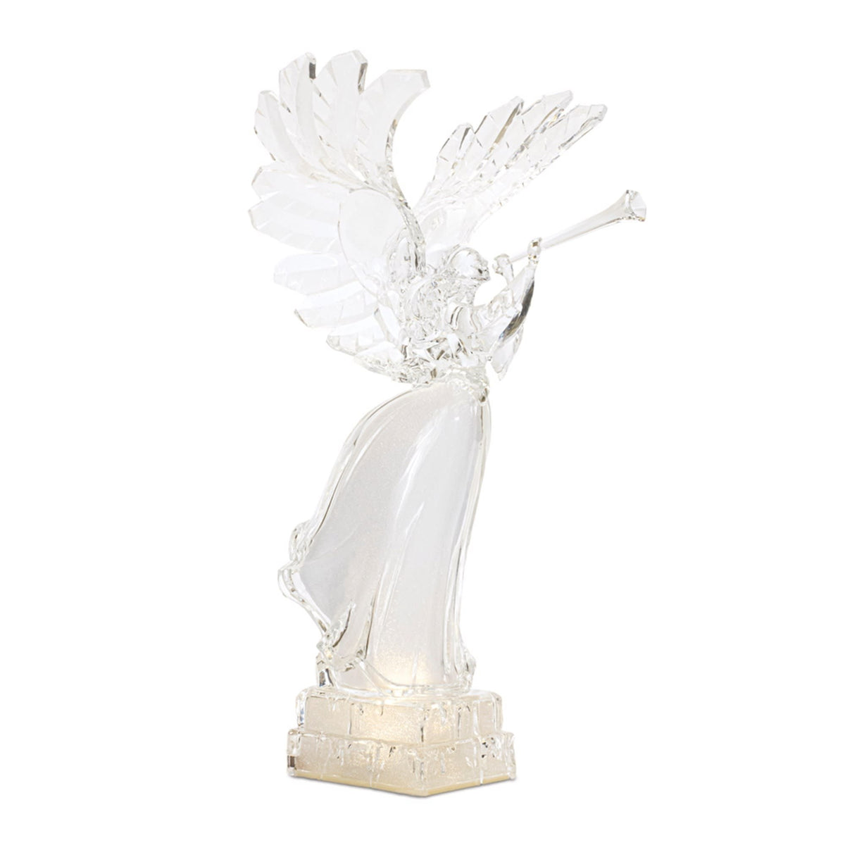 LED acrylic angel figurine with glowing wings standing on a base.