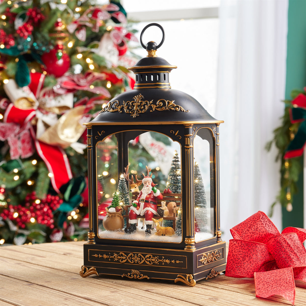 LED Lantern with Santa and Animals