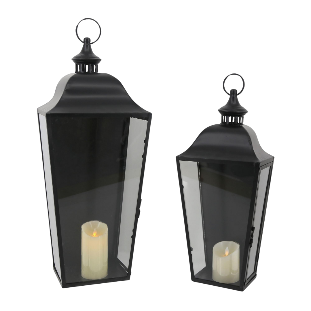 Metal oversized wall lantern with warm ambient glow