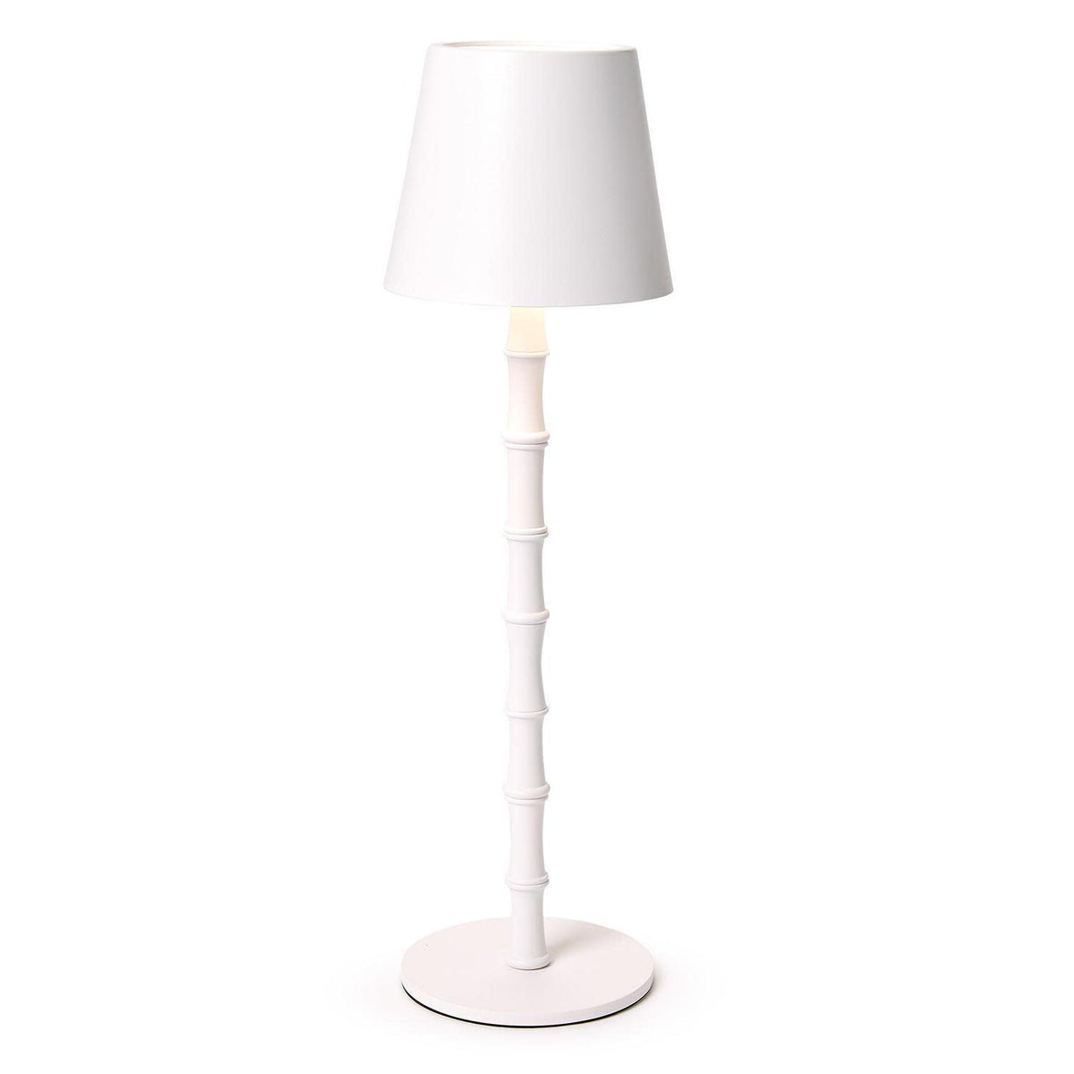 White bamboo portable lamp with metal base in gift box packaging