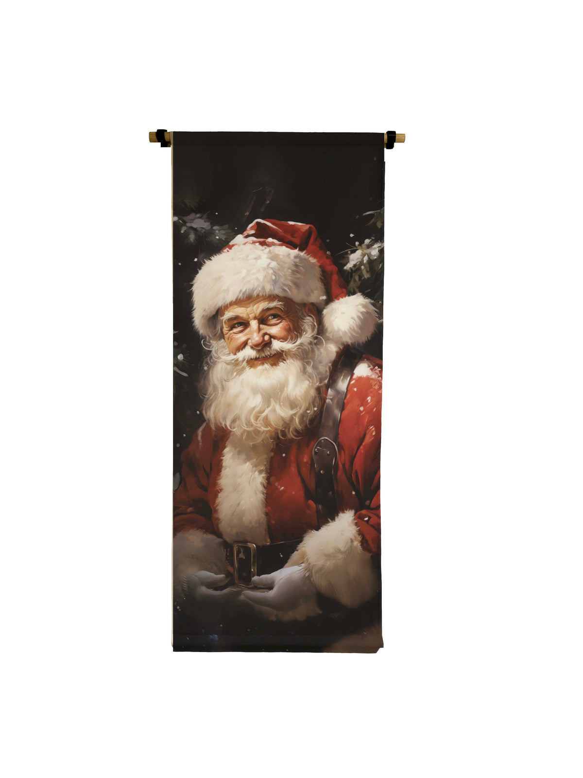 Vintage Santa #1 canvas scroll featuring a classic Santa Claus illustration with a wooden hanger.