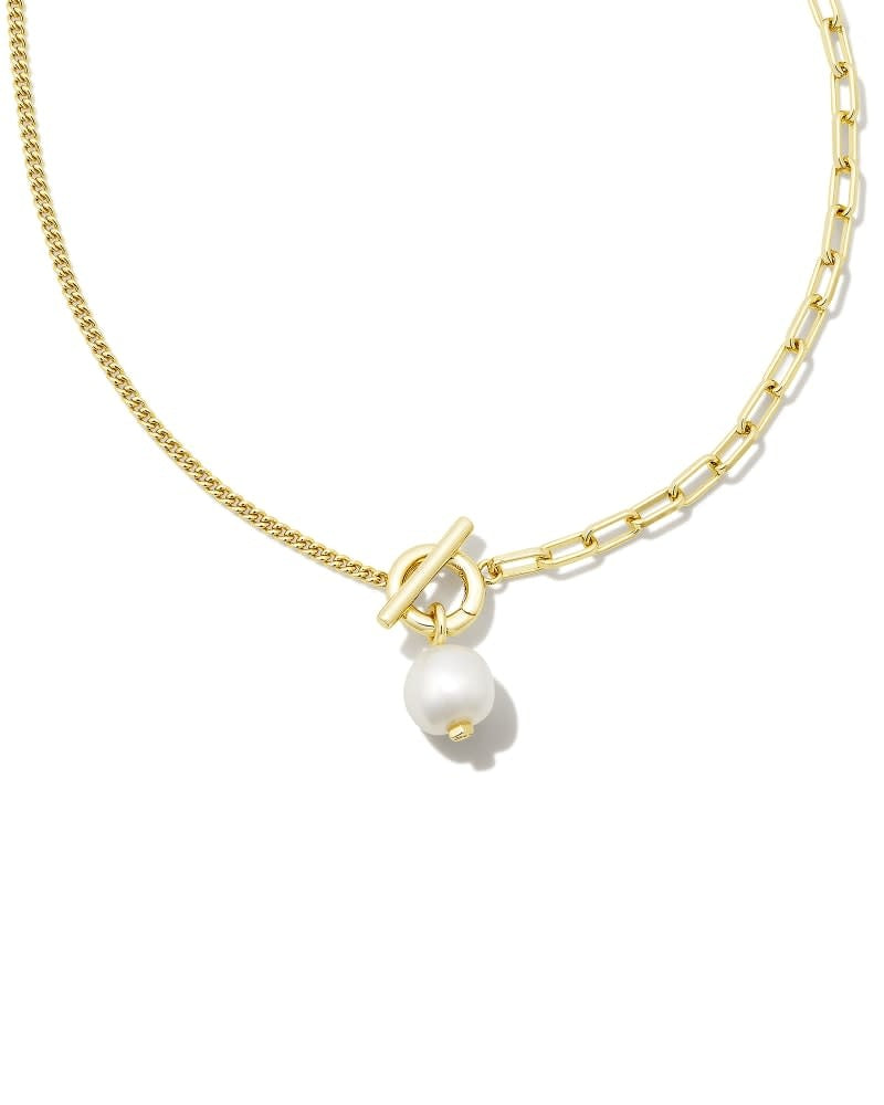 Leighton Pearl Chain Necklace Gold White Pearl
