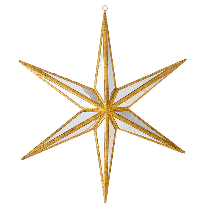 Twelve-inch mirrored star ornament with a reflective silver finish.