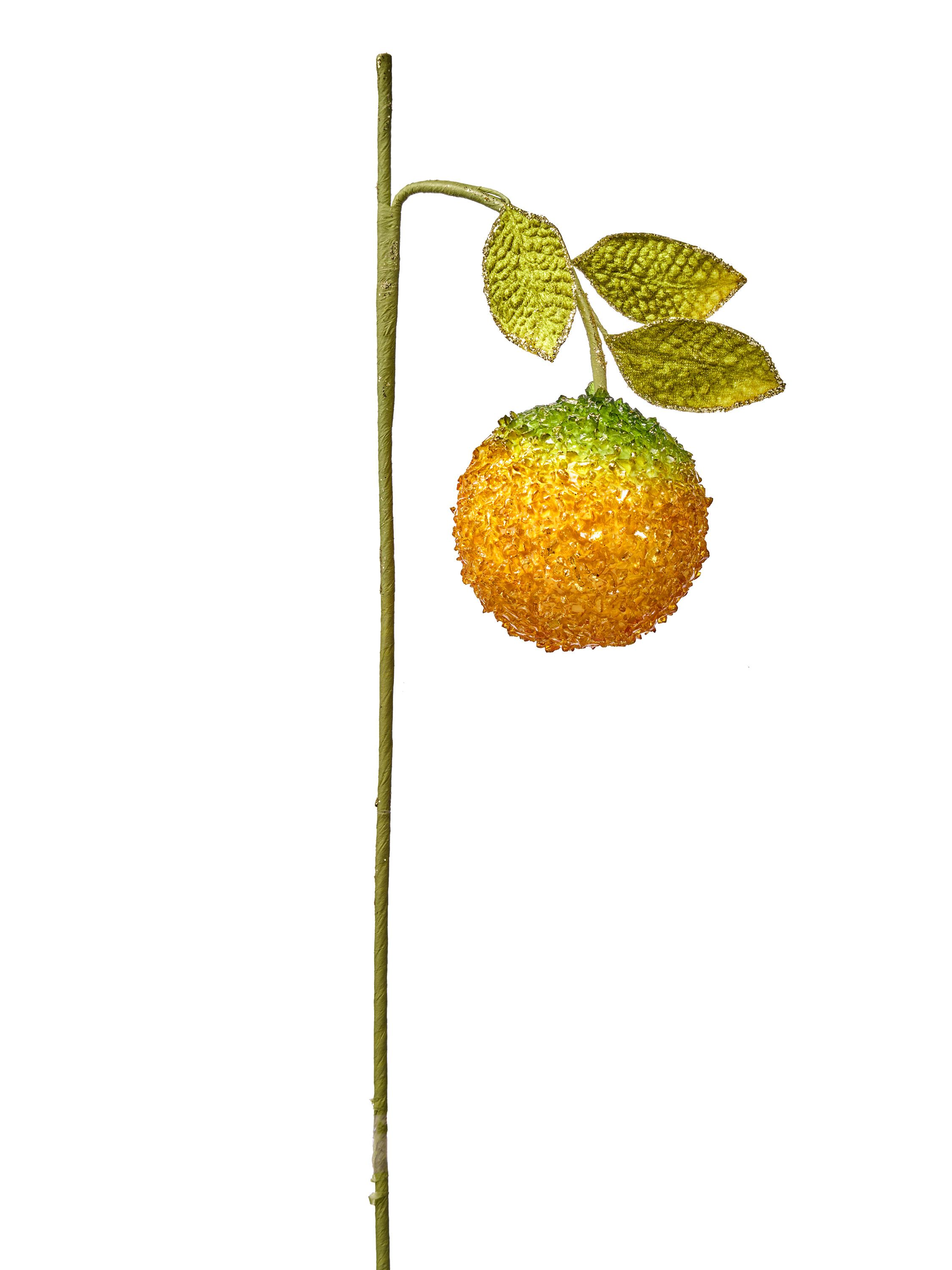 14-inch glitter beaded orange stem with green leaves on a long green branch.