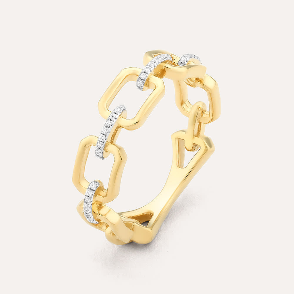 Stackable ring with diamond link detail in gold-plated sterling silver