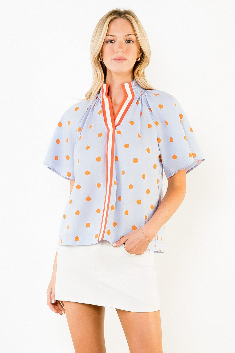 Blake Short Sleeve Polka Dot And Stripe Top