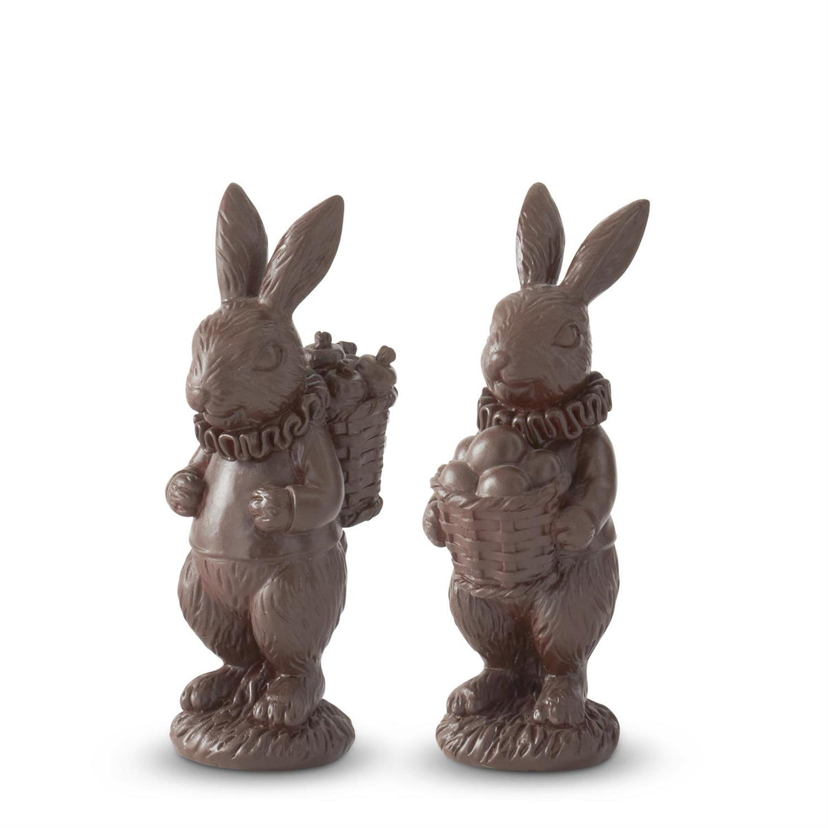 Polyresin chocolate-colored Easter bunny figurine measuring 6.25 inches tall with a smooth silhouette.