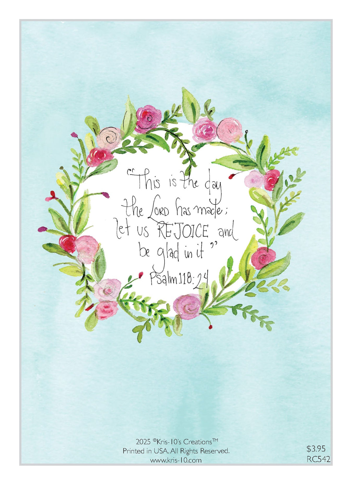 A6 greeting card with a gold cross on white background featuring Psalm 118:24 text and matching envelope.