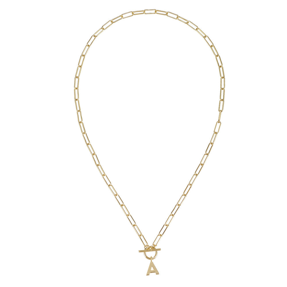 Gold-plated brass toggle necklace with an 18-inch chain.