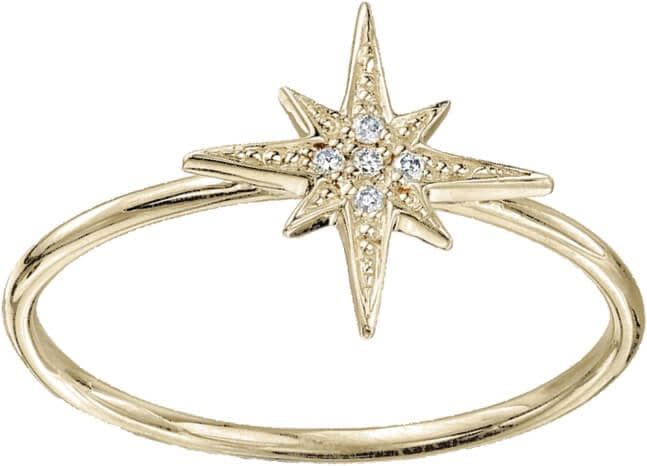 Gold layered ring with star-shaped accents on a plain background