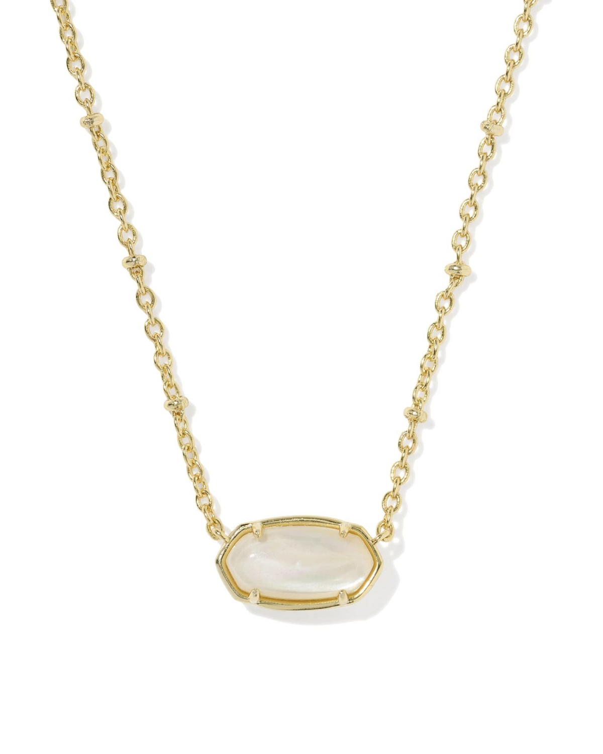 Tiger Striped Elisa Short Pendant Gold Necklace with a white stone in a gold setting.