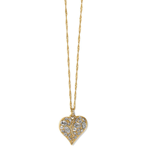 Gold plated necklace with a heart-shaped pendant encrusted with fine quality crystals.