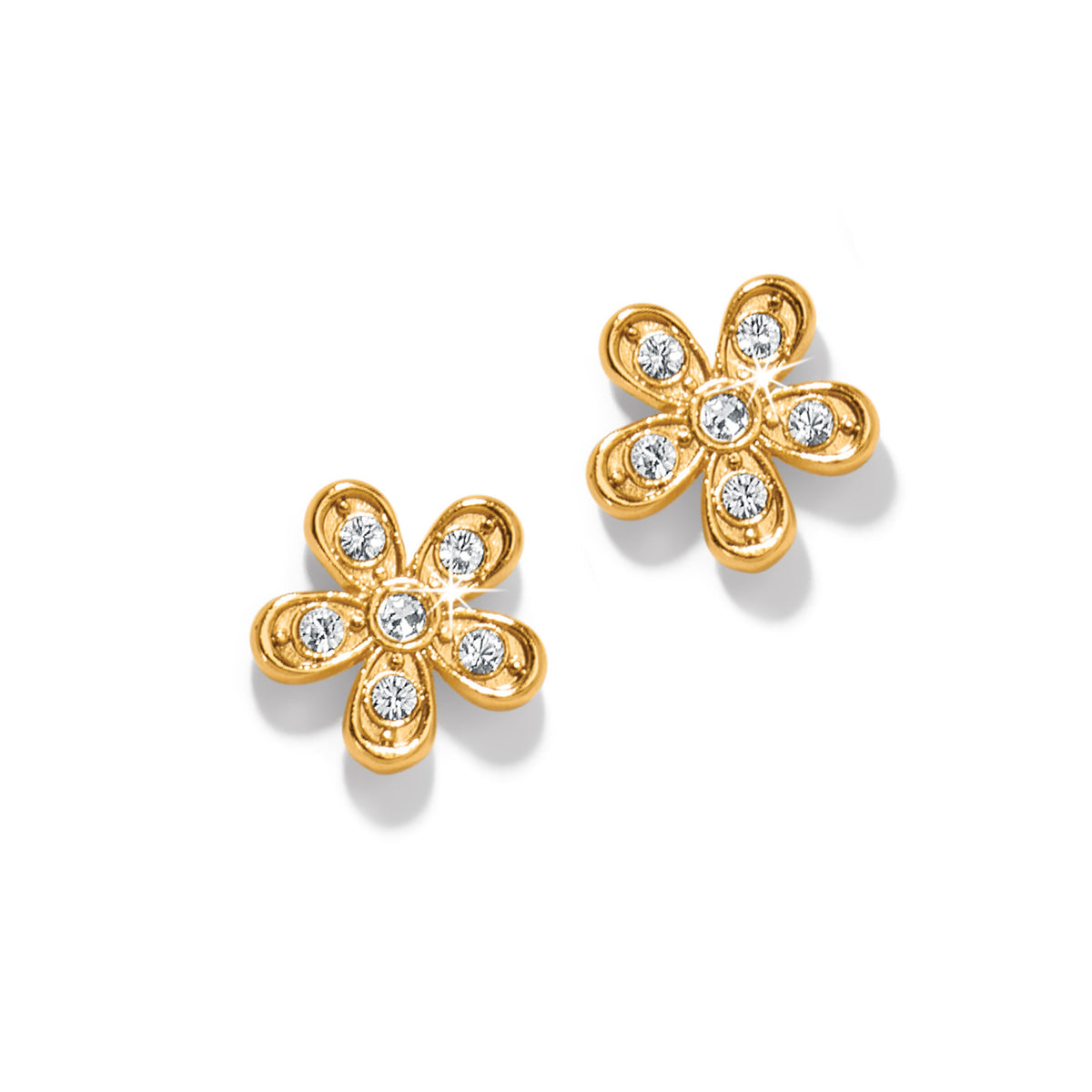 Enchanting Flower gold plated post earrings with fine quality crystals in a floral design.