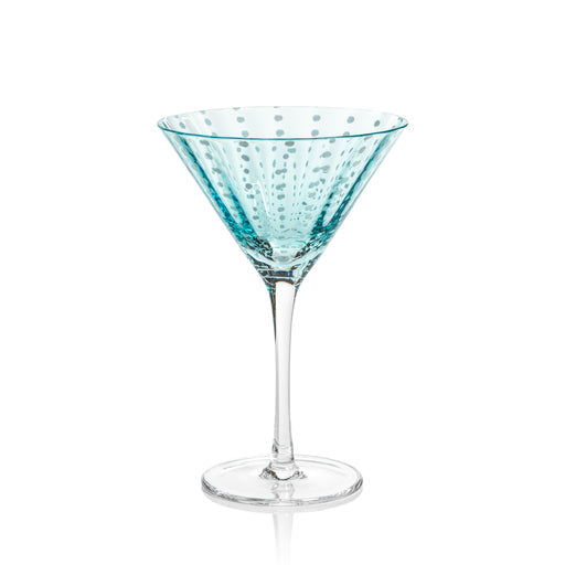 Portofino White Dot Martini glass in aqua blue with white dot pattern