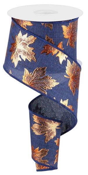 2.5"X10yd Foil Maple Leaf On Royal Ribbon