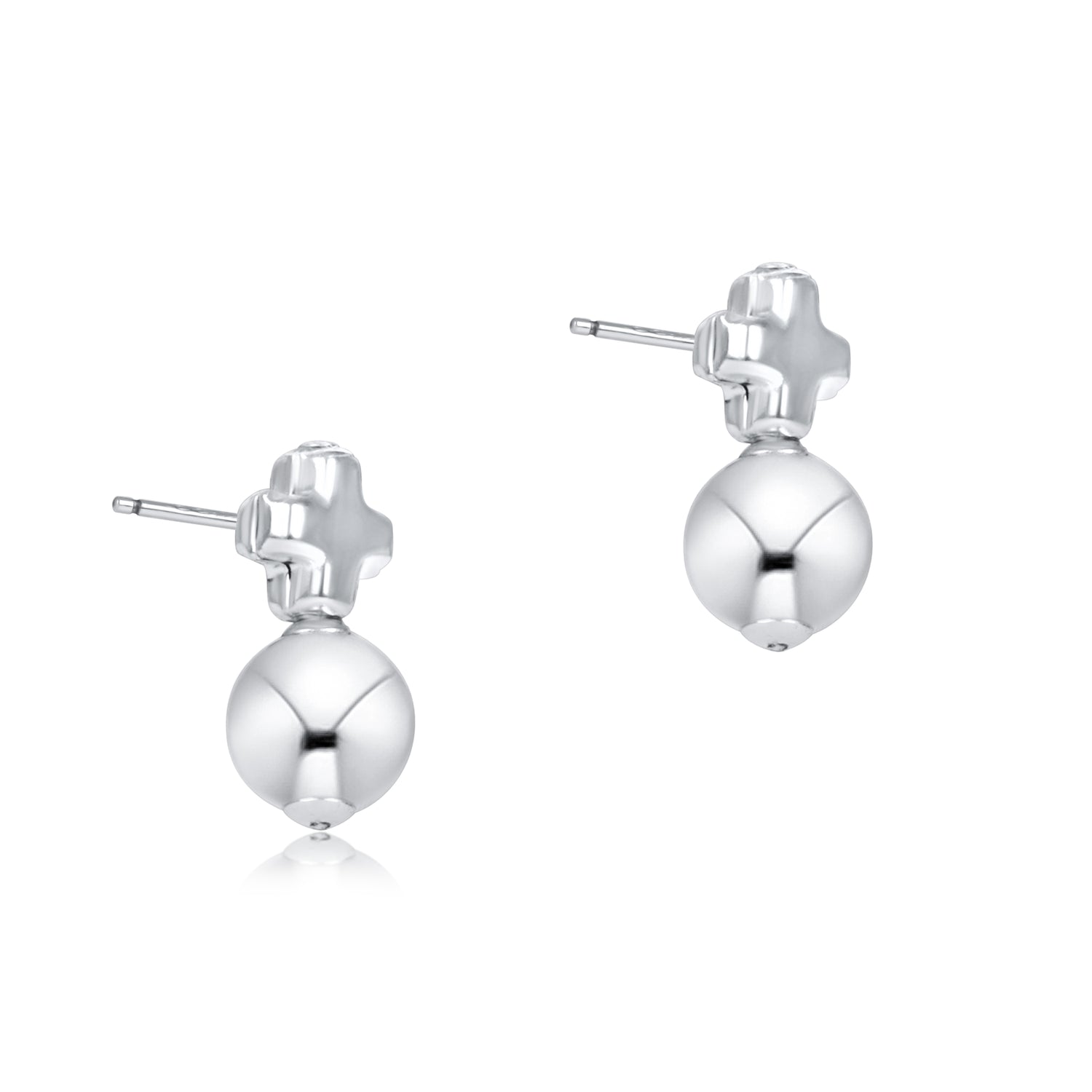 Small classic sterling silver cross stud earring with a polished finish.