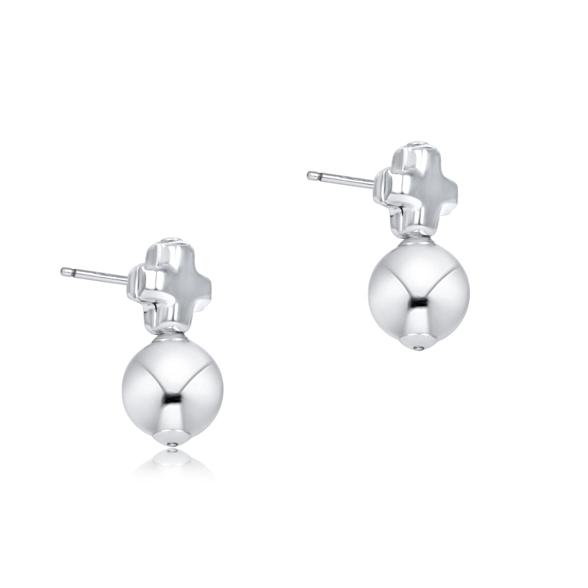 Small classic sterling silver cross stud earring with a polished finish.