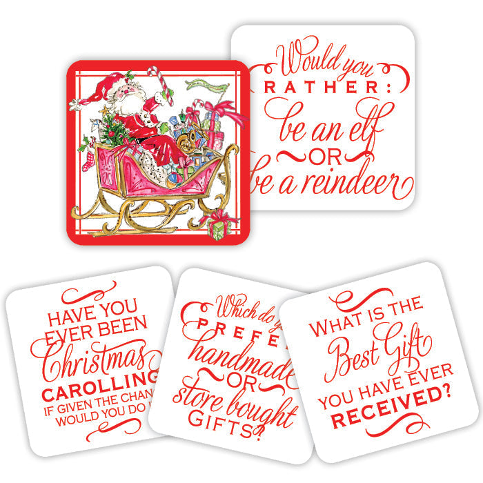 Handpainted ceramic conversation coaster with a circular shape.