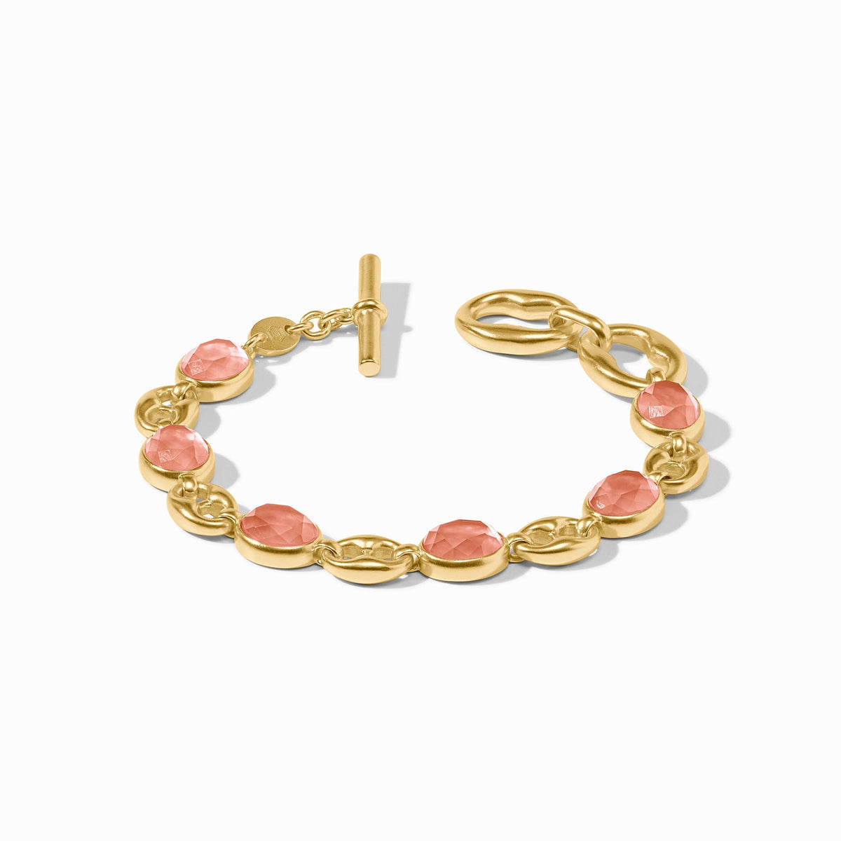 Adjustable Laguna stone bracelet with gold plating on a black cord.