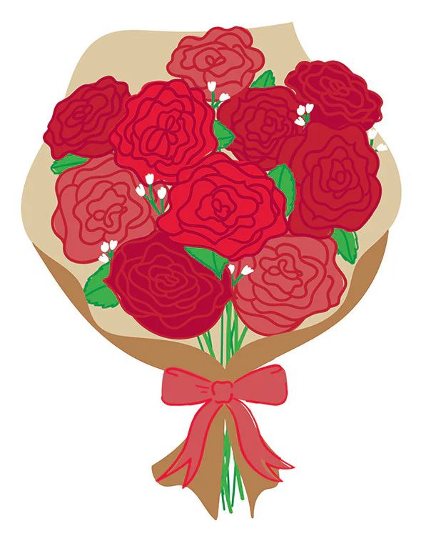 Ceramic Roses Are Red Bouquet with hook-and-loop attachment in red floral pattern.
