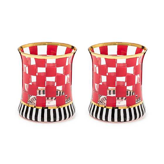 Hand-painted gold lustre mouth-blown tumbler glass with a cylindrical silhouette.