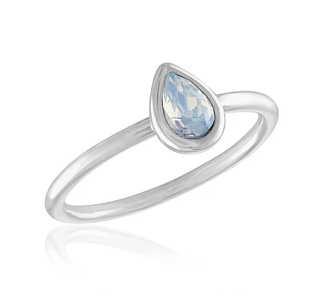 White opal teardrop stack ring with sleek band