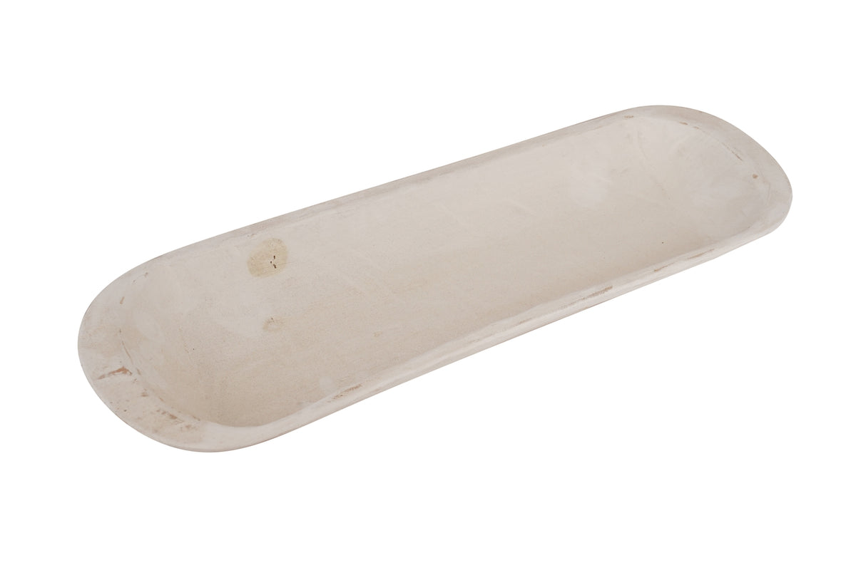 Small white baguette-style wooden bread bowl for home decor, 6x20 inches.