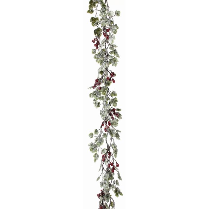 72-inch frosted mini grape leaf and red berry garland on a white background.