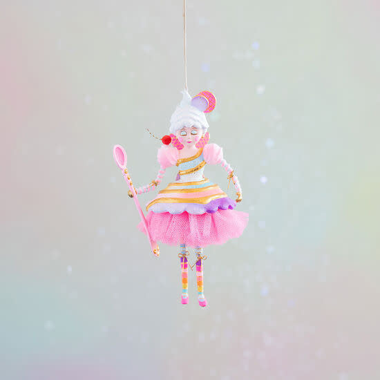 Glittery Lickowish ornament with vibrant candy-inspired pattern on a round silhouette.