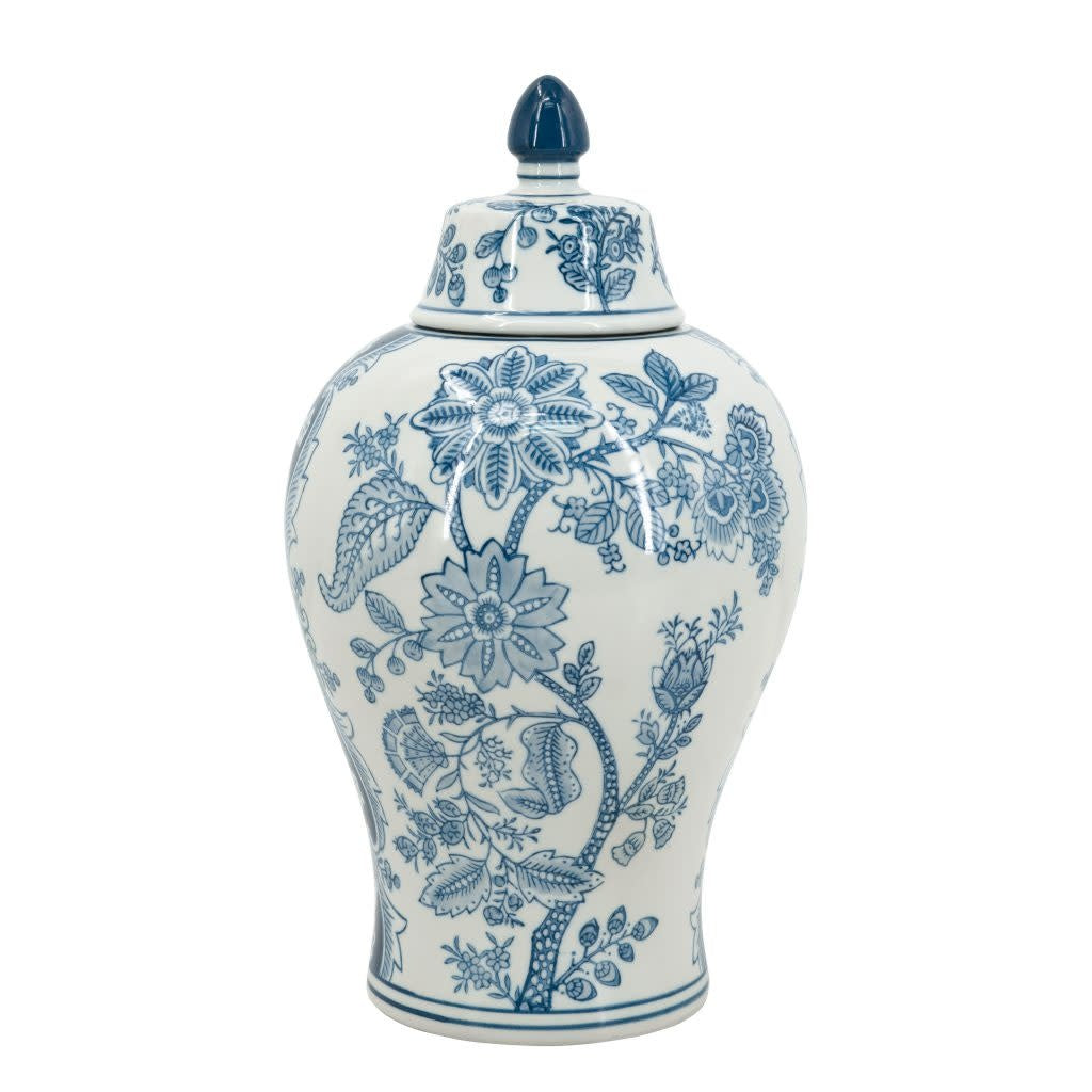 Lidded porcelain ginger jar with Ming Dynasty-inspired lid in crisp white finish.