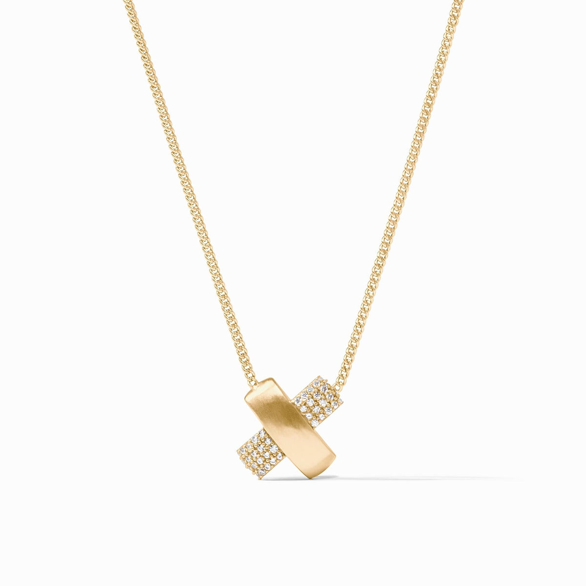 Catalina X Pavé Delicate Necklace in 24K gold plate with a CZ-encrusted X pendant on a gold chain.