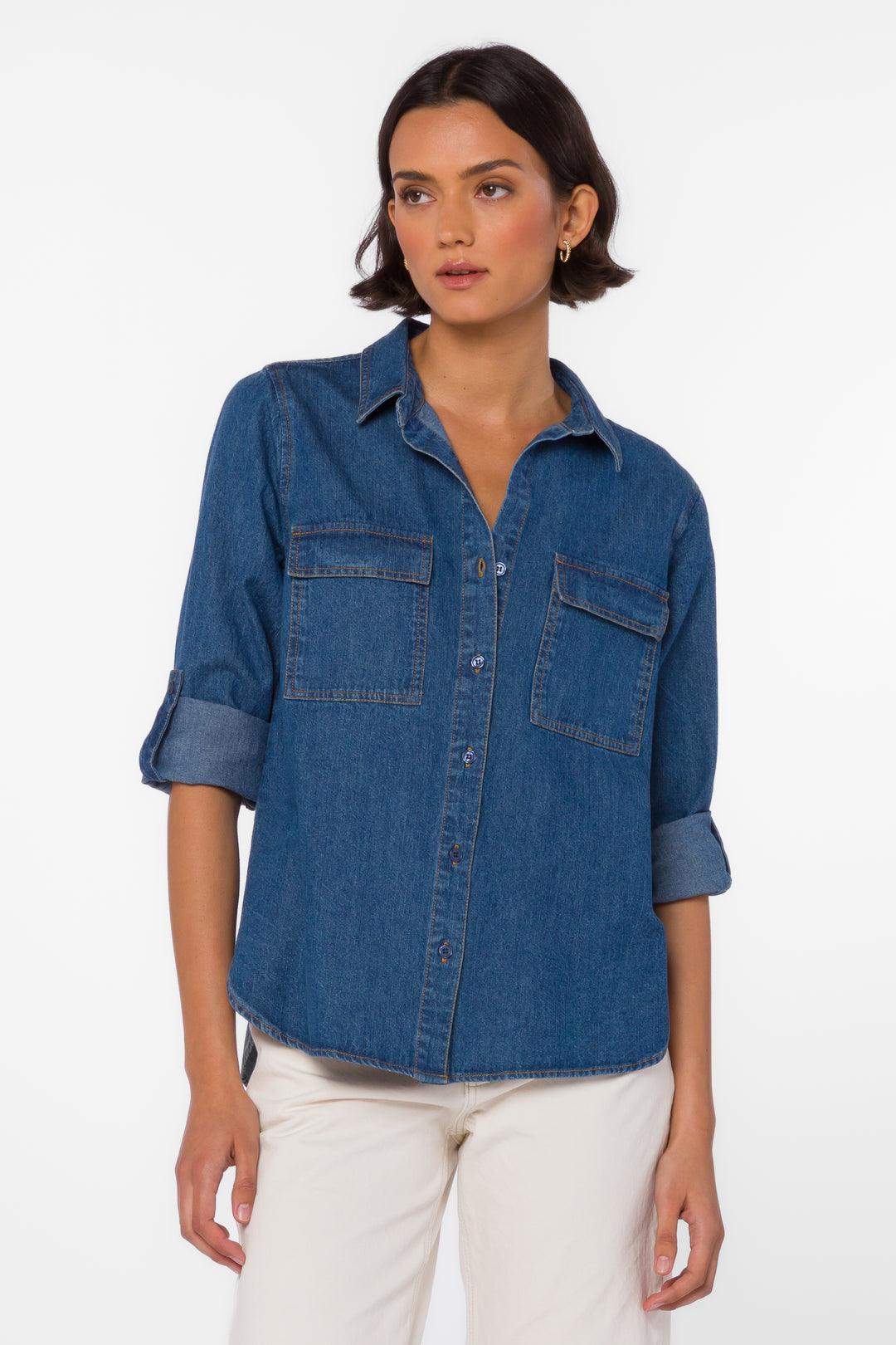 Talma Rolled Tab Sleeve Denim Shirt