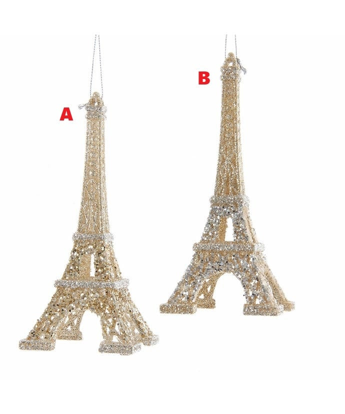 Light gold and silver plastic Eiffel Tower Christmas tree ornament