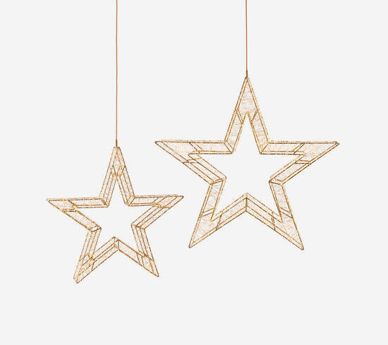 Wire star decoration with warm light glow and two included adapters