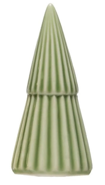 A 3.5-inch light green porcelain tree figurine with a ribbed, textured surface.