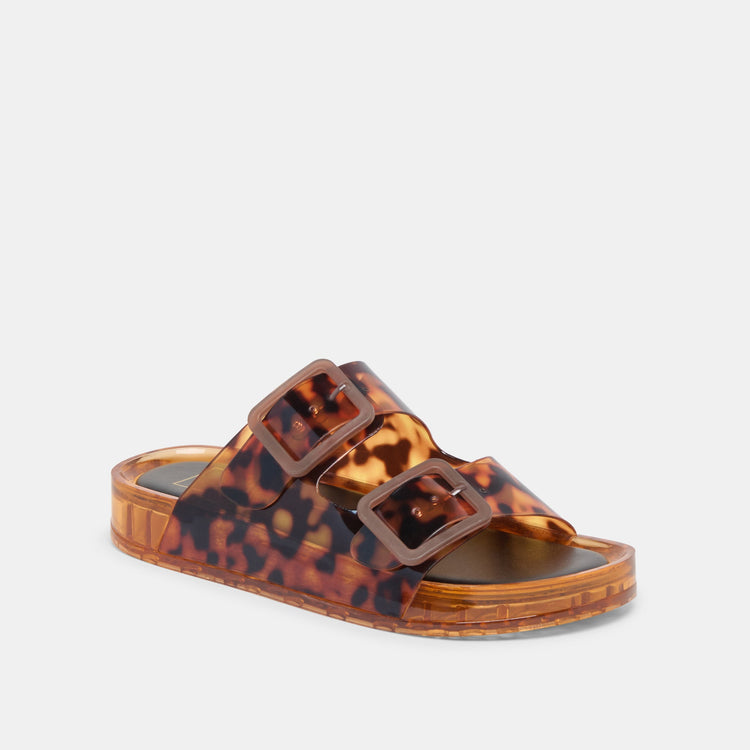 Julio Sandals featuring a tortoiseshell TPU upper with two buckles and a 1.3-inch platform sole.