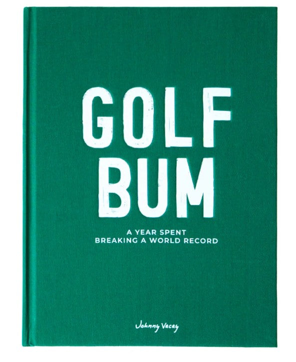 Hardcover book with cotton fabric cover titled Golf Bum Book.