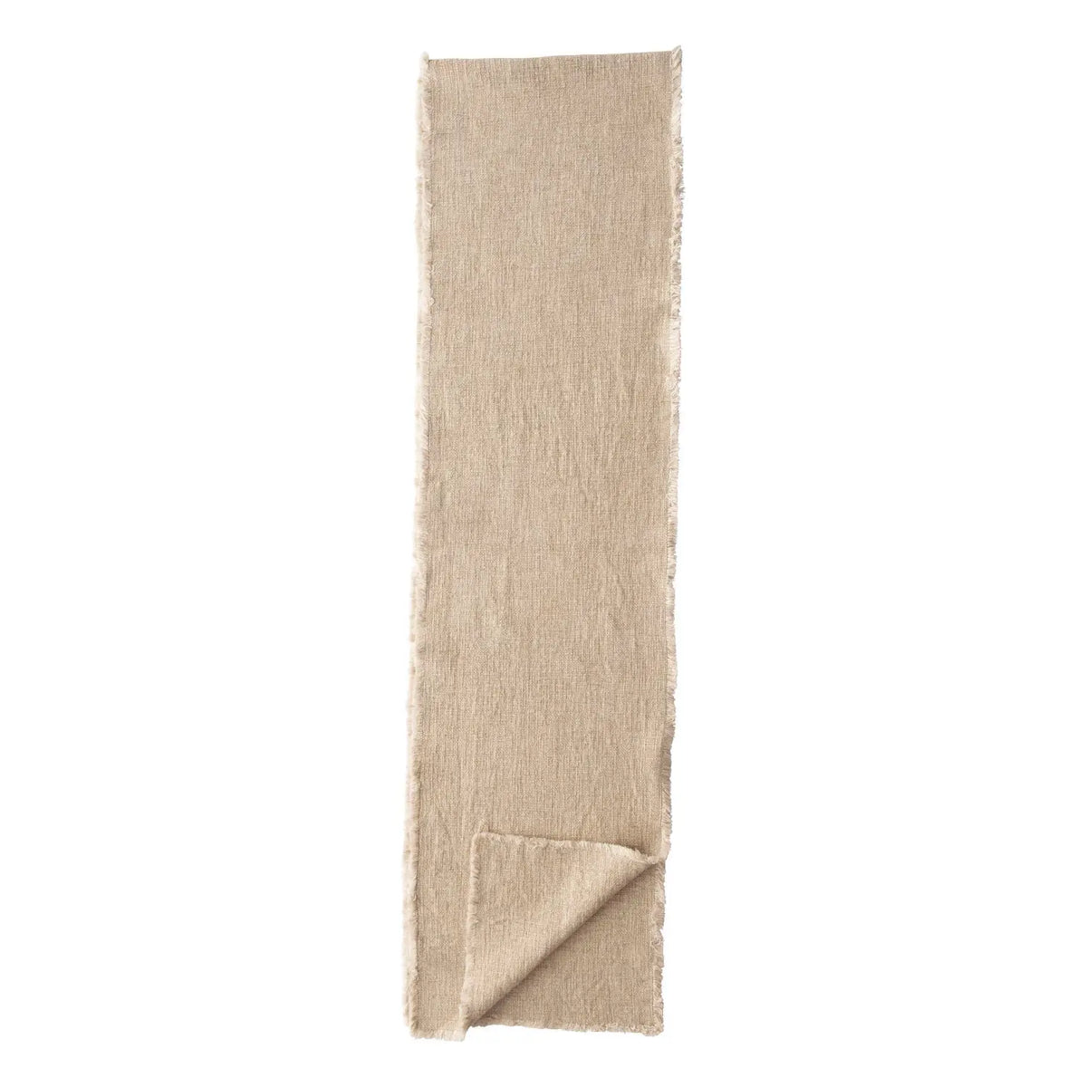 Natural linen blend table runner with frayed edges