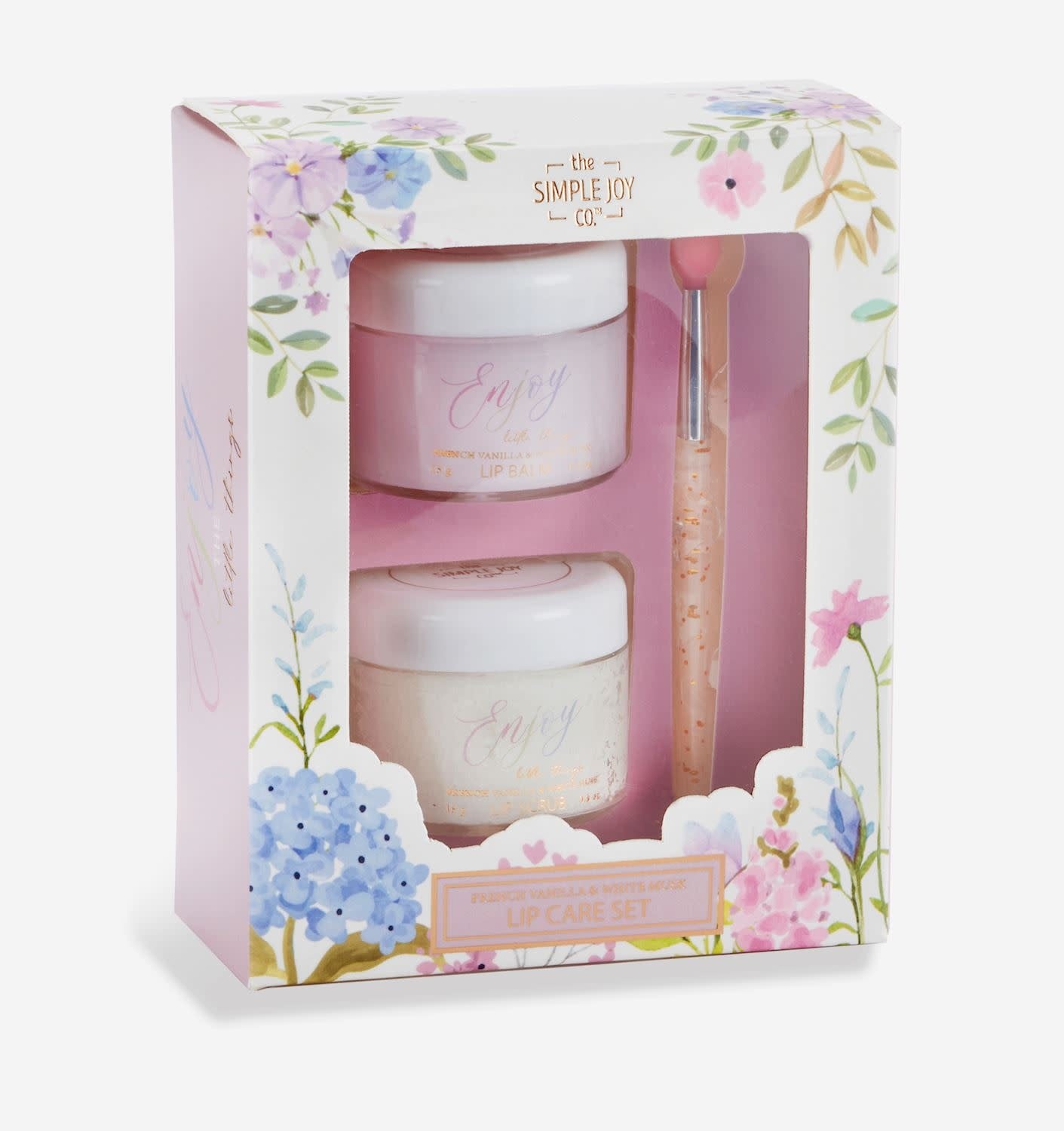 French Vanilla & White Musk scented lip care gift set containing two tubes.