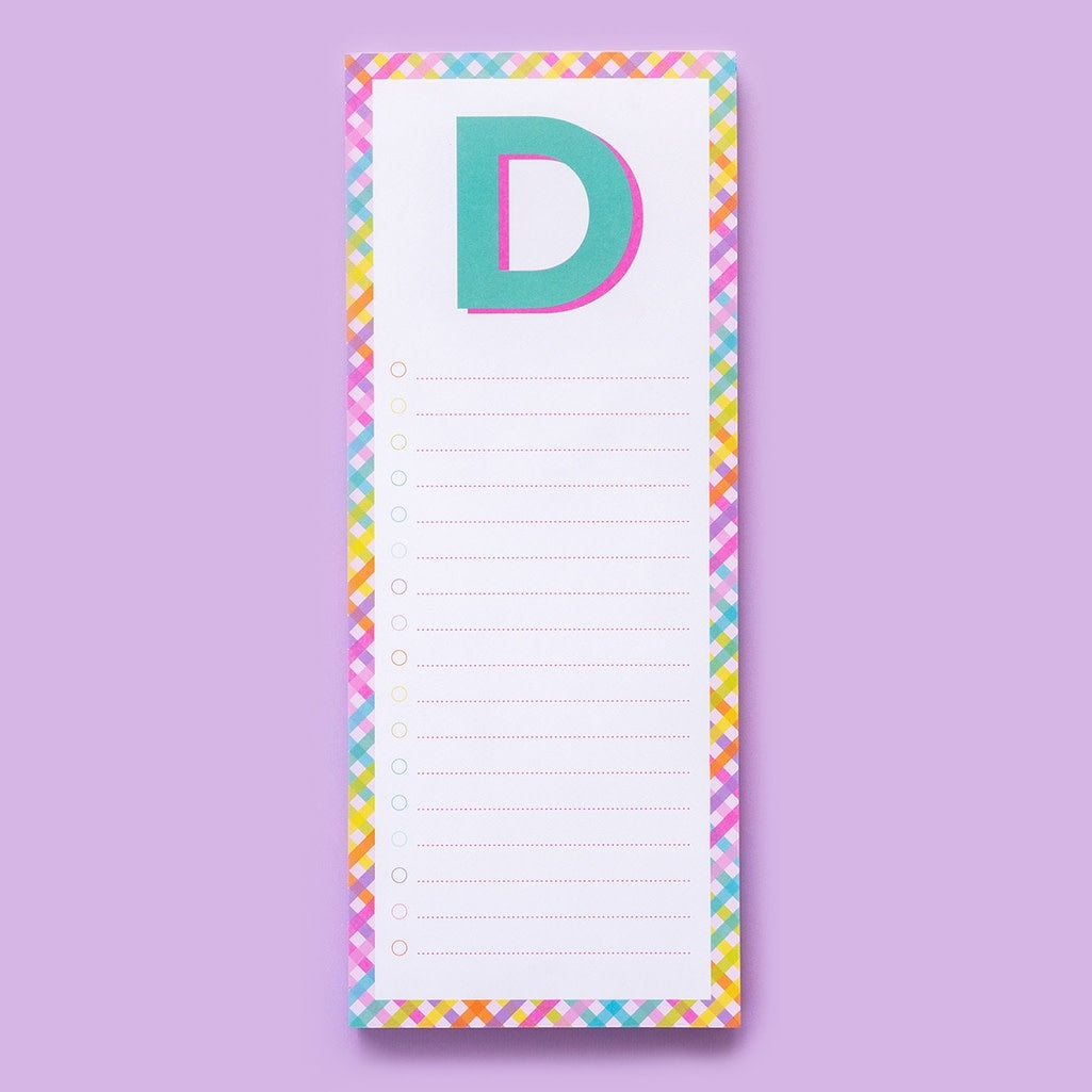 4-inch by 10-inch lined list pad with magnet on back